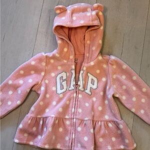 GAP Pink‎ Polka Dot Fleece Zip Up Hooded Jacket Sweater